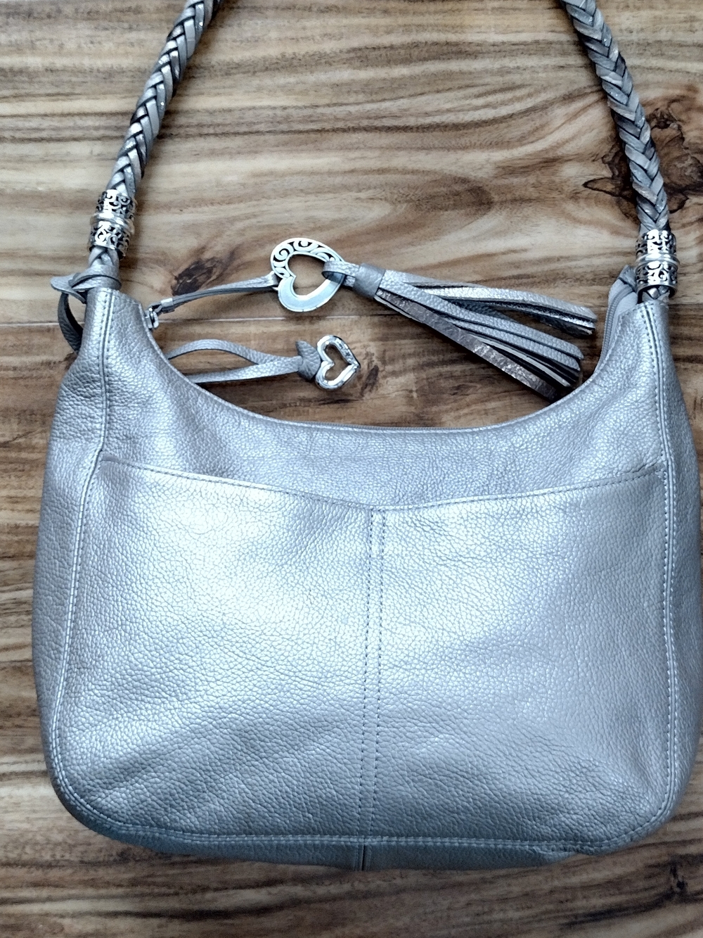 Metallic Silver/Gold/Bronze Leather Hobo with Braided Shoulder Strap